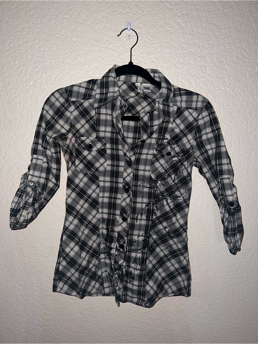 Full Tilt Black and White Plaid Button-Down Shirt